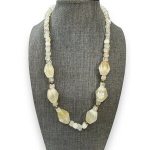 Antique Victorian Art Nouveau Stone Bead Necklace Silver Tone J Hook 20"